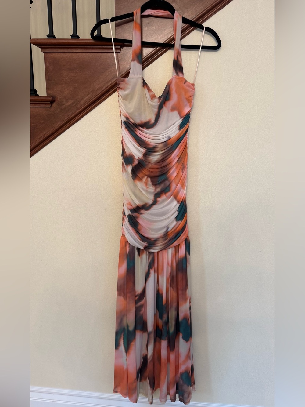 AFRM Pink Orange Multi-Color Halter Draped Maxi Dress